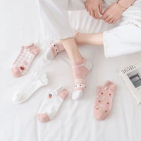 socks women trend summer thin short shallow mouth korean cute japanese girl strawberry striped cotton fashion and comfortable