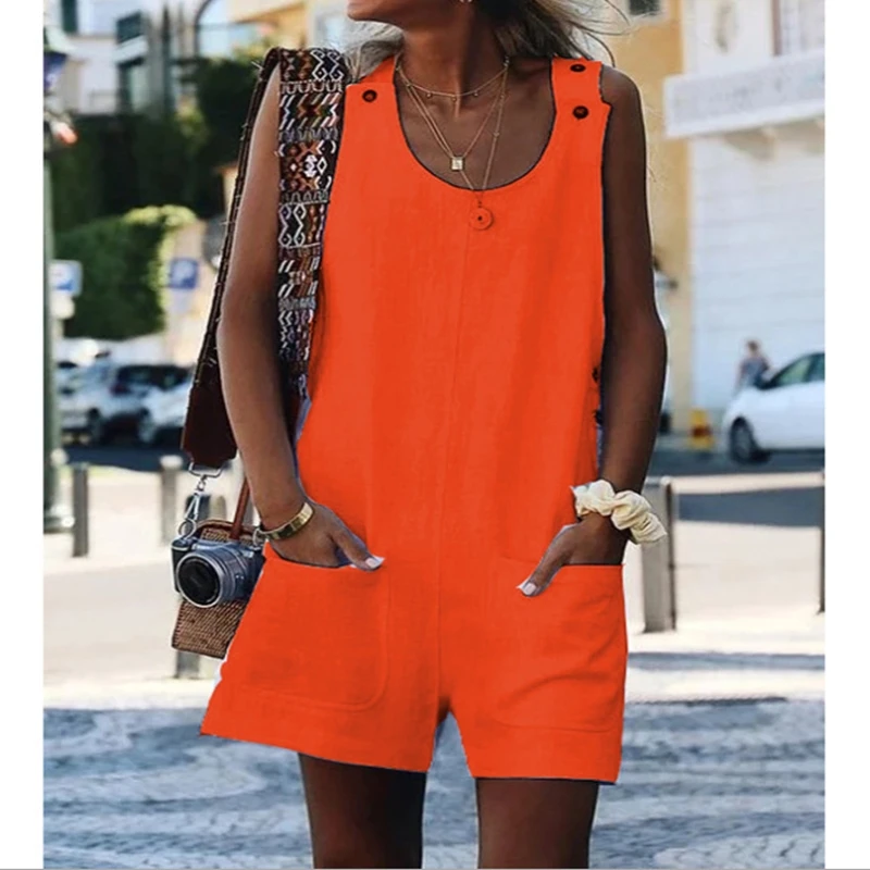 Sleeveless Linen Overall Jumpsuit Homewear Women 2021 Summer Cotton Linen Loose Casual Playsuit Combinaison Femmel Dropshipping