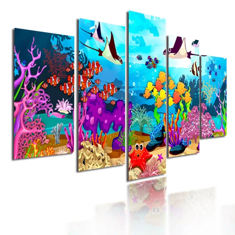 

Colorful Seascape Wall Art Poster Modern Hd Printing 5 Pieces Fish Starfish Canvas Painting Children's Room Living Room Decor