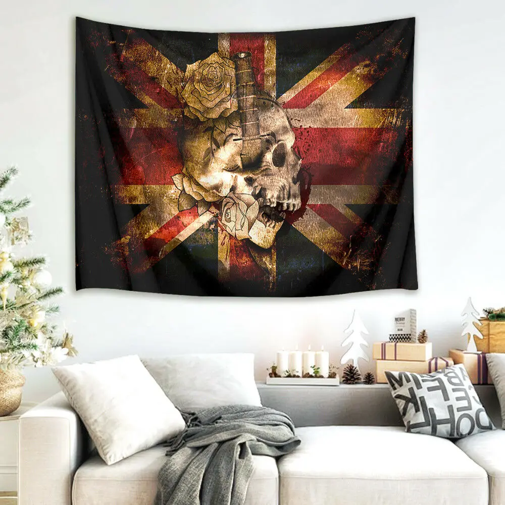 Ретро Цветы Флаг Великобритании Череп гобелен настенный Декор для гостиной