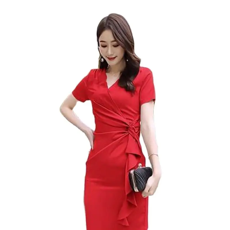Женское элегантное платье с коротким рукавом повседневное эластичное