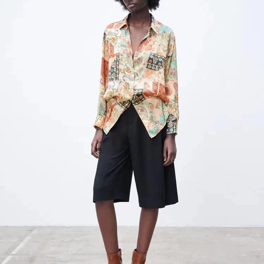 XIKOM весенние модные женские блузки 2022 Топ с длинным рукавом принтом рубашки