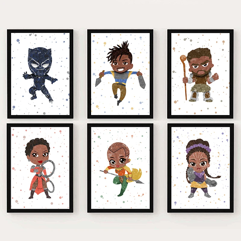

Акварельная картина на холсте Marvel фильм черный Супергерои аниме плакат стена фотография спальня домашний декор
