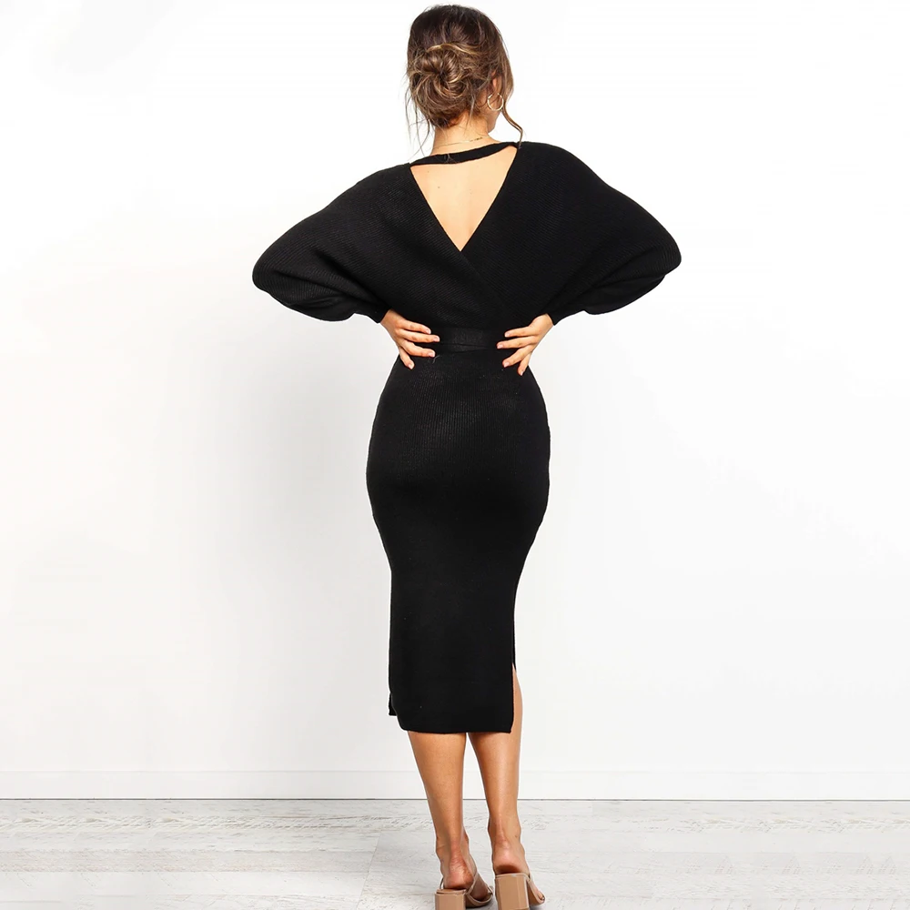 Женское элегантное облегающее платье с длинным рукавом однотонное офисное