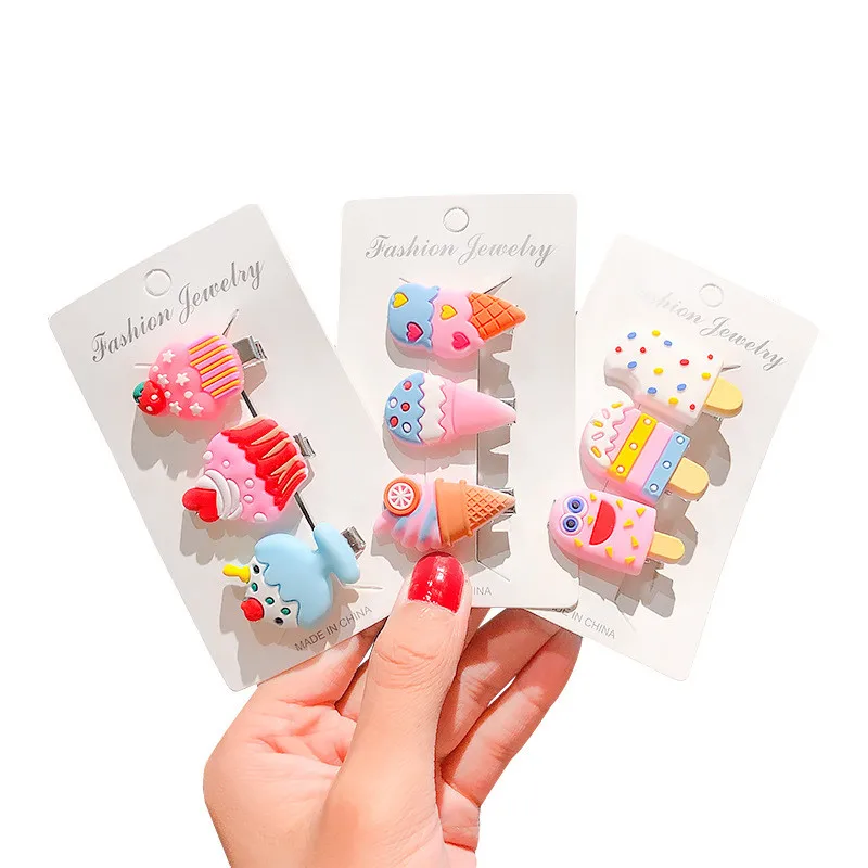 

10Pcs/Pack Fruit Hair Clips for Girls Kids Cream Ice Hairpins Fashion Children Rubber BB Clips Cartoon Animal Hair Accessories