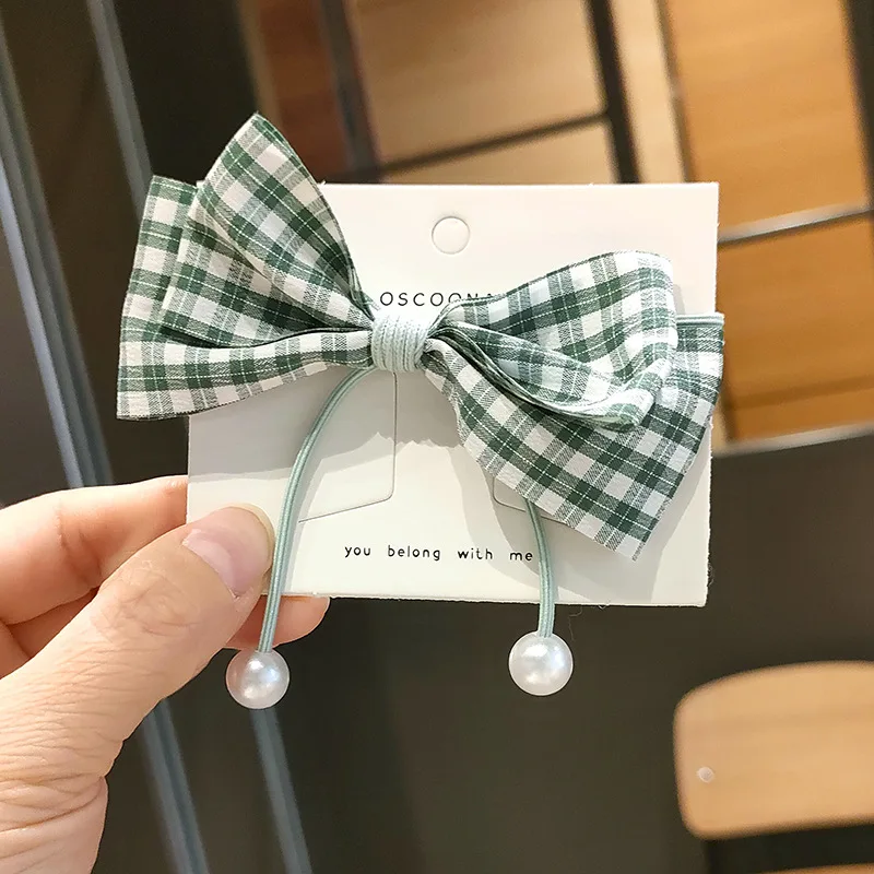 Женская шнуровка для волос в клетку с бантом и жемчугом