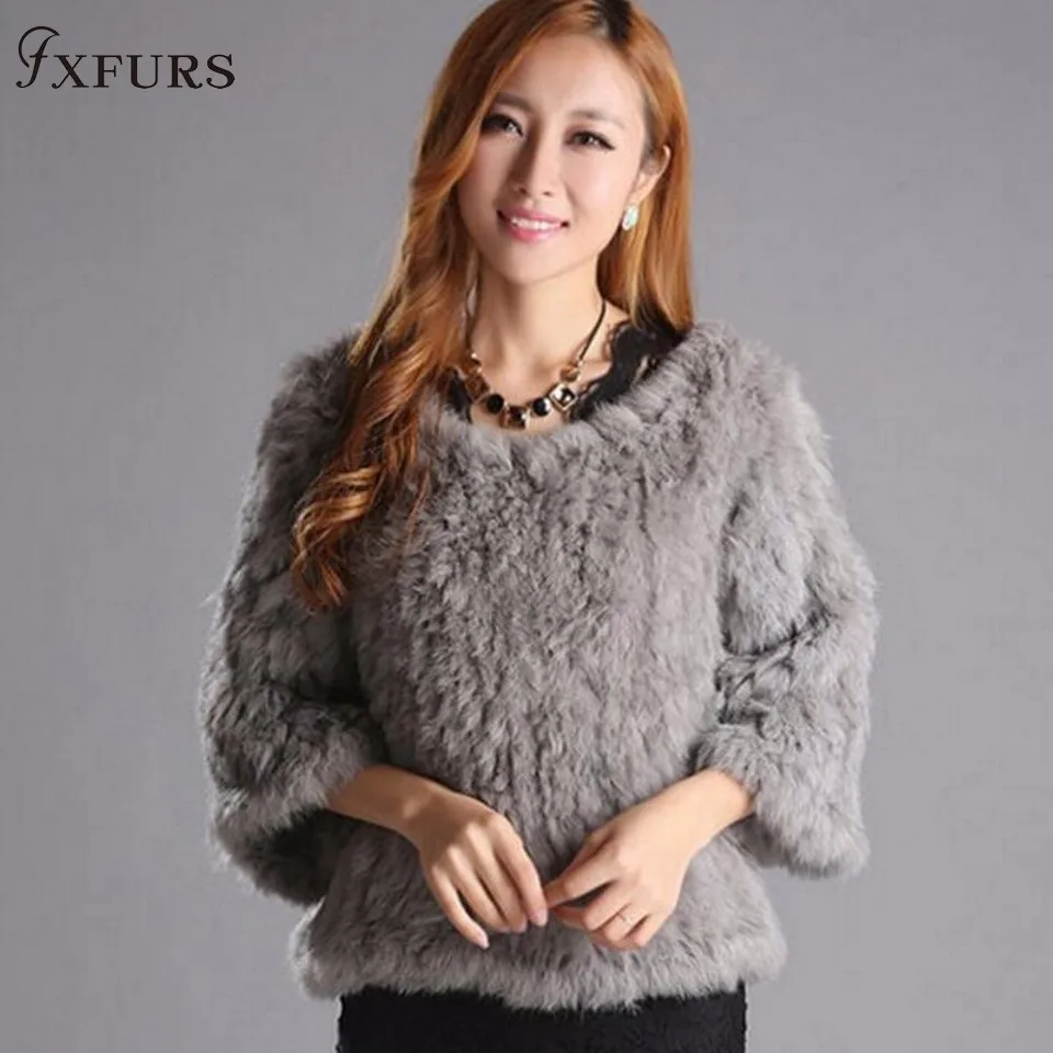 FXFURS роскошное вязаное пальто из кроличьего меха женская куртка из натурального кроличьего меха Меховой жилет из кроличьего меха пуловер для девочек 9 цветов