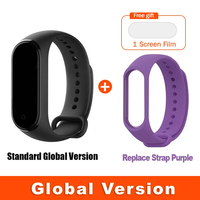 Глобальная версия опционально Xiaomi Mi Band 4 умный Браслет Пульс фитнес 135 мАч цветной экран Bluetooth 5,0 водонепроницаемый - Цвет: Global Purple Strap