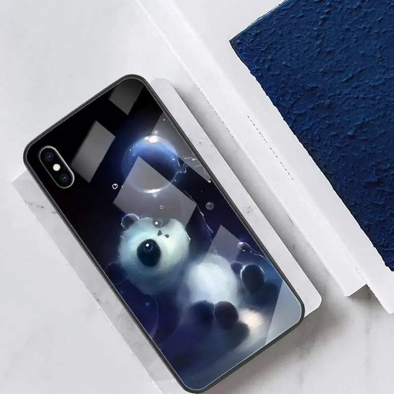 

Panda Glass Phone Case Back Shell For IPhone 12 11 Pro Max Cases XR XS 7 8 Plus Cover Accessories Carcasa