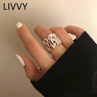 livvy silver color new fashion simple weaving cross geometric wide rings female fashion open temperament jewelry gift
