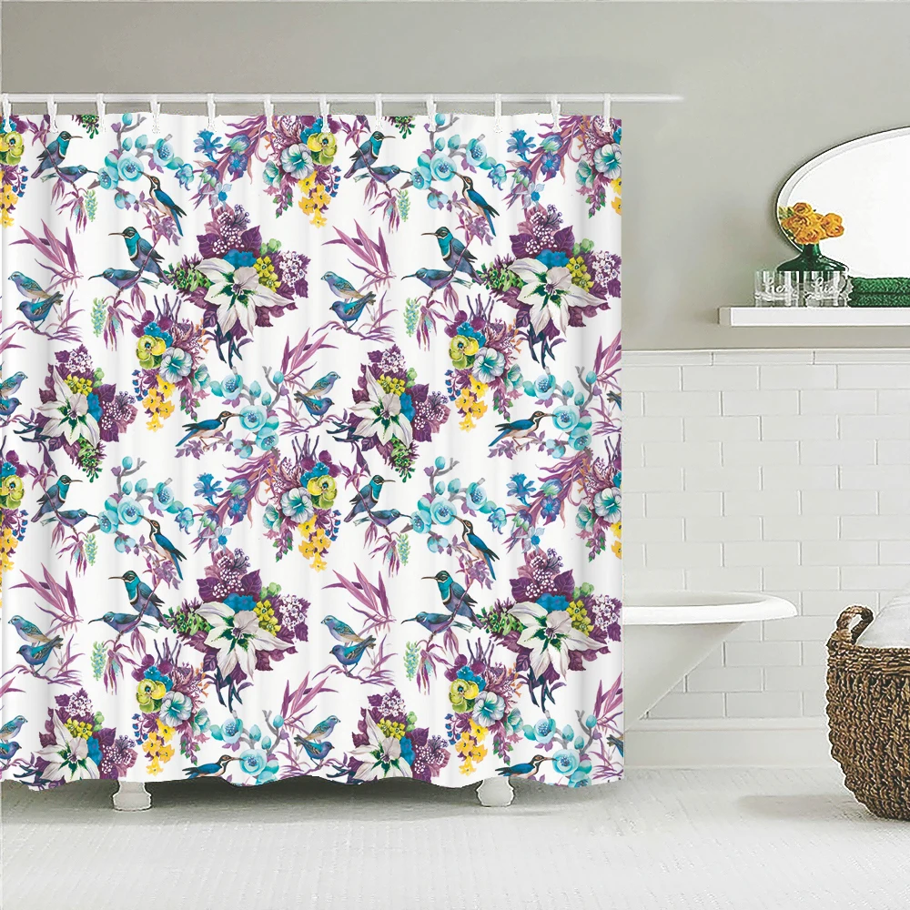

3D European flowers birds plant leaves printing bathroom waterproof shower curtain polyester curtains home decoration curtain
