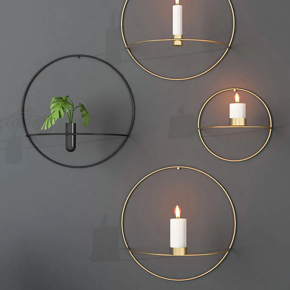 Circle Candle Holder Candlestick For Party Wedding Dining Table Wall Mounted 3D Metal Hanging Ornaments Home Decor | Дом и сад