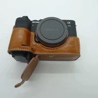 camera bag pu leather half body set cover for sony a7c alpha 7c ilce 7c bottom case with battery opening