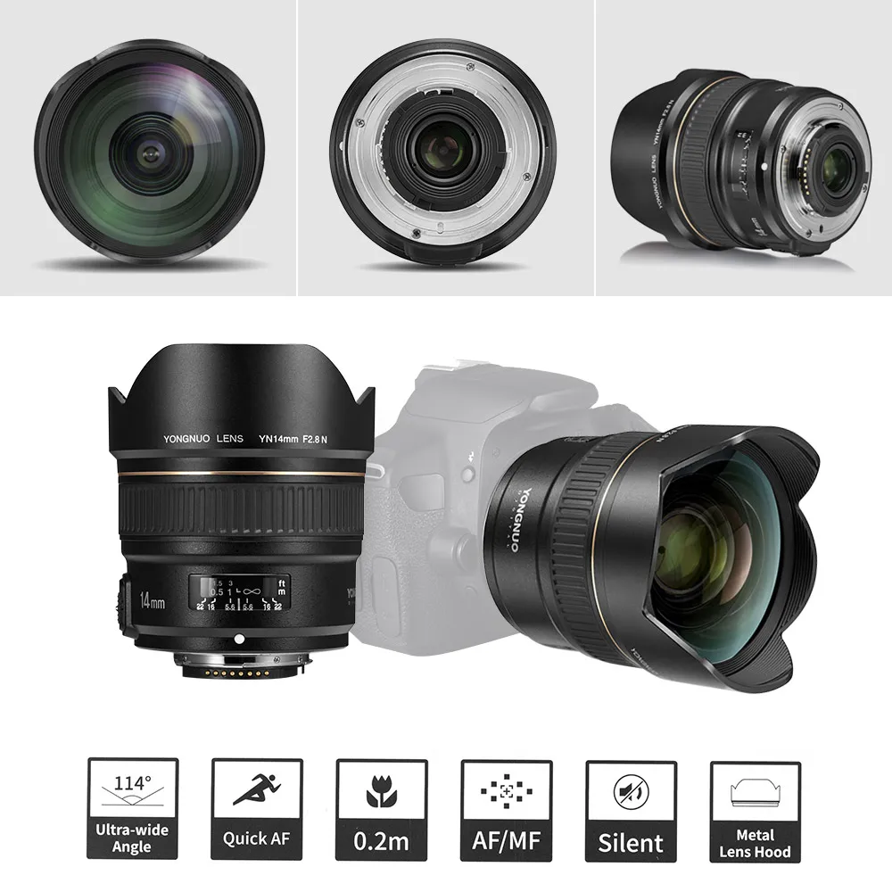 Широкоугольный объектив YONGNUO YN14mm F2.8N автофокус и Ручная фокусировка диагональ 114