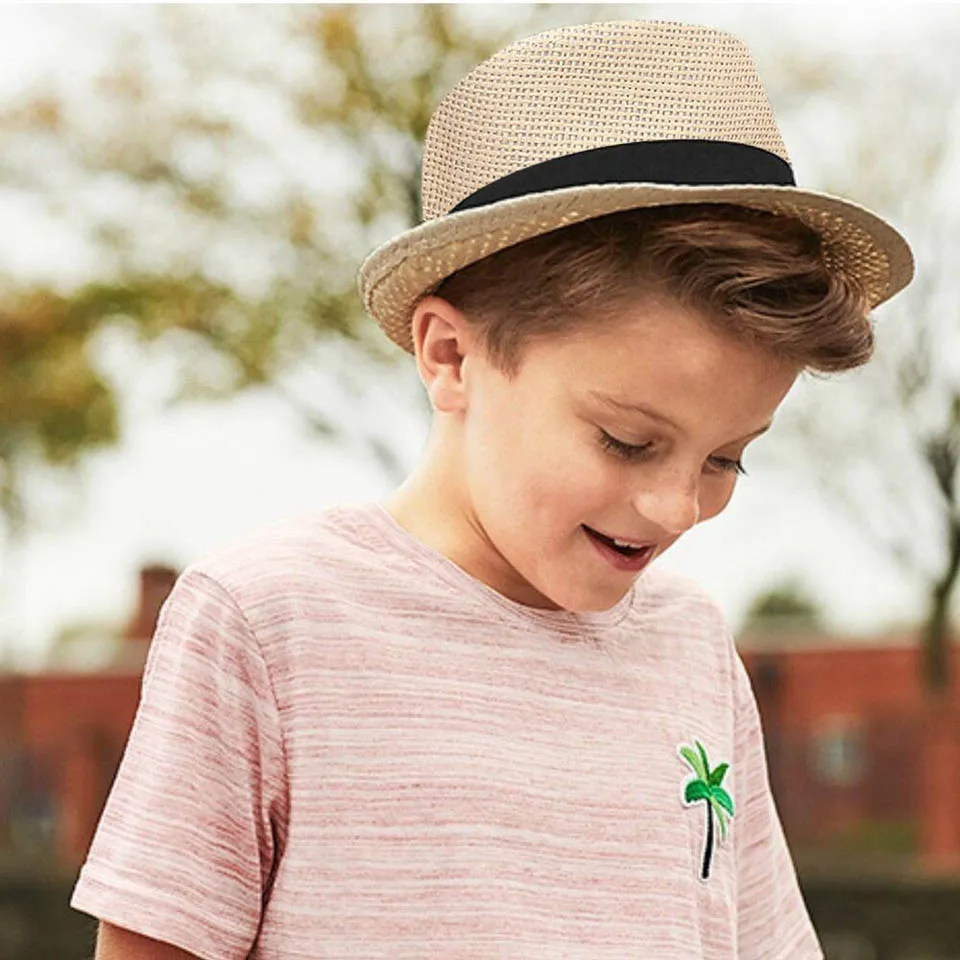 

Children Sunhat Kids Summer Beach Straw Hat Jazz Panama Trilby Fedora Hats British Cap Breathable Baby Hats Girls Boys Sunvisor