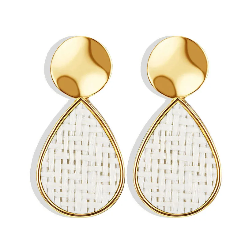 Геометрические плетеные серьги в виде капель воды Женские винтажные деревянные