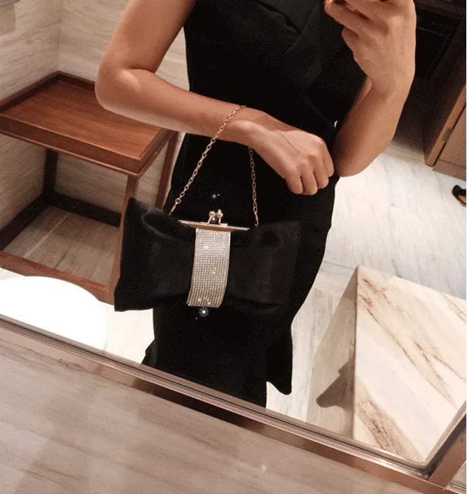 Женская сумка с бантом Роскошная вечерняя атласная бриллиантами для вечеринок