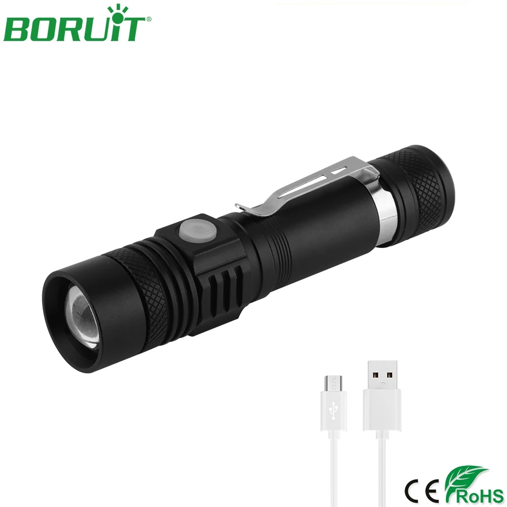 BORUiT LED Flashlight 1000 Lumens Ultra Bright Tactical Torch 18650 Battery Rechargeable Camping Portable C6 Flashtorch