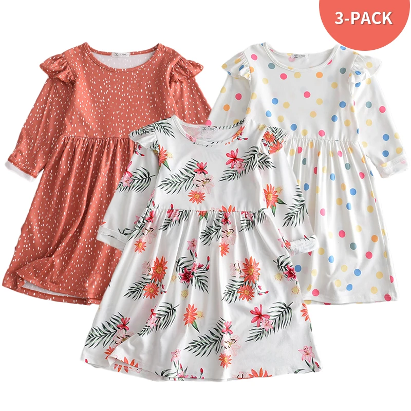 

Menoea/2021 Новое поступление, комплект из 3 предметов, осенне-весеннее платье с длинными рукавами и цветочным узором в горошек для маленьких дев...