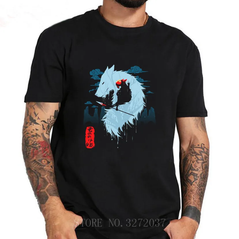 Футболка Mononoke Hime с художественным рисунком Мужская хлопковая футболка круглым