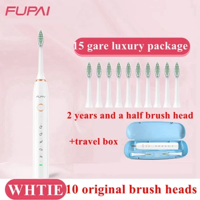 luxury white Модная электрическая зубная щетка FP sonic с подзарядкой от USB, ультразвуковая водонепроницаемая, моющаяся автоматическая зубная щетка IPX8, 10 щеток - Цвет: luxury white