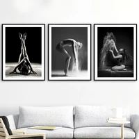 black and white yoga sport fitness woman wall art canvas painting nordic posters and prints wall pictures for living room decor