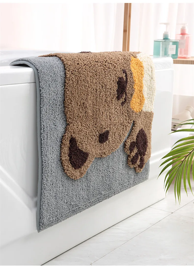 

Frog and Bear Flocking Mat Home Decoration Door Non-Slip Absorbent Bathroom Doormat Super Soft Fiber Bath Mat