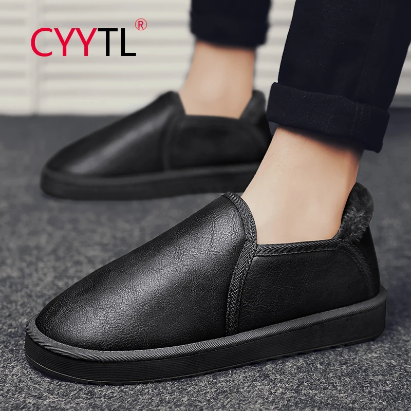 

CYYTL Fashion Men's Winter Snow Boots Keep Warm Fur Lined Shoes Ankle Leather Waterproof Slip On Outdoor Walking Casual Booties