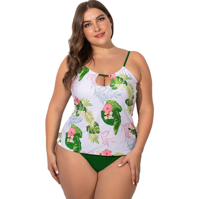 

Luren Plus Size Swimwear High Waist Floral Print Split Bikini Small Clear Wind Sexy Suspenders Hollow-out Swimsuit