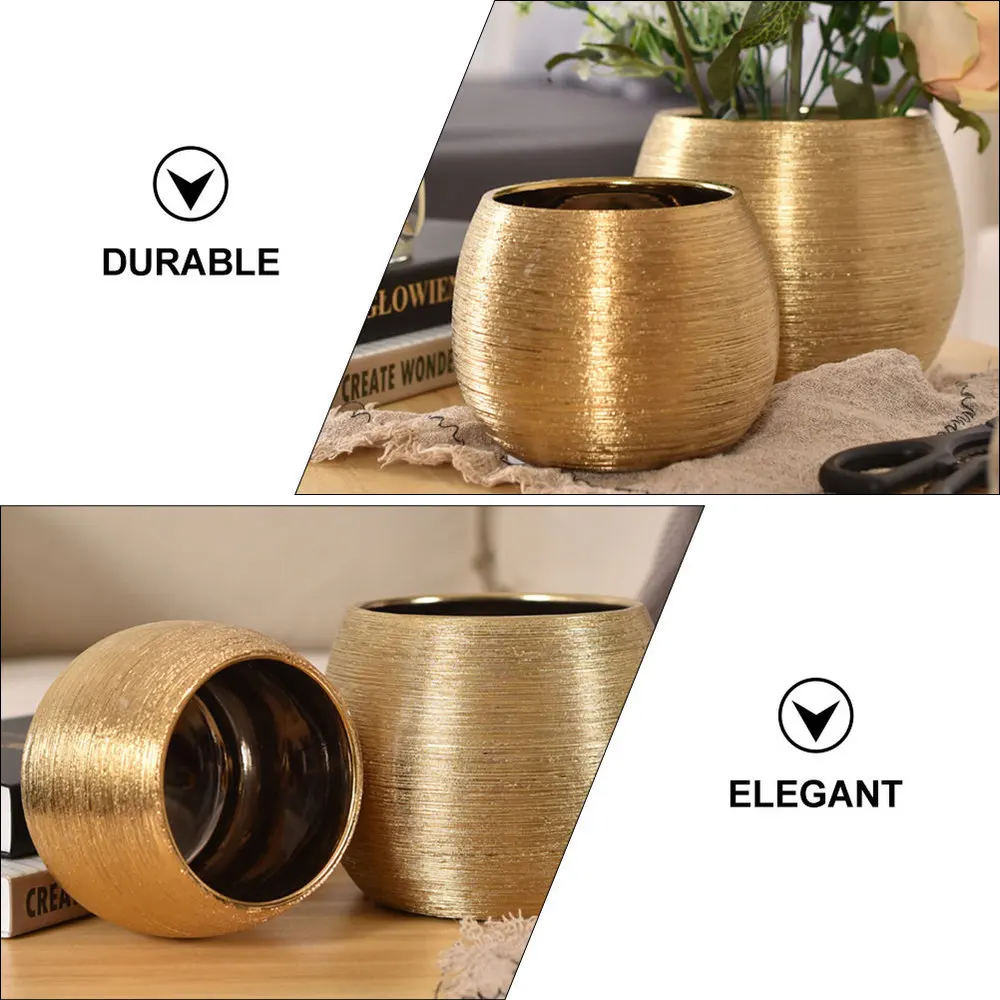 

2Pcs Decorative Flowerpots Ceramic Succulent Containers Gardening Pots (Golden)