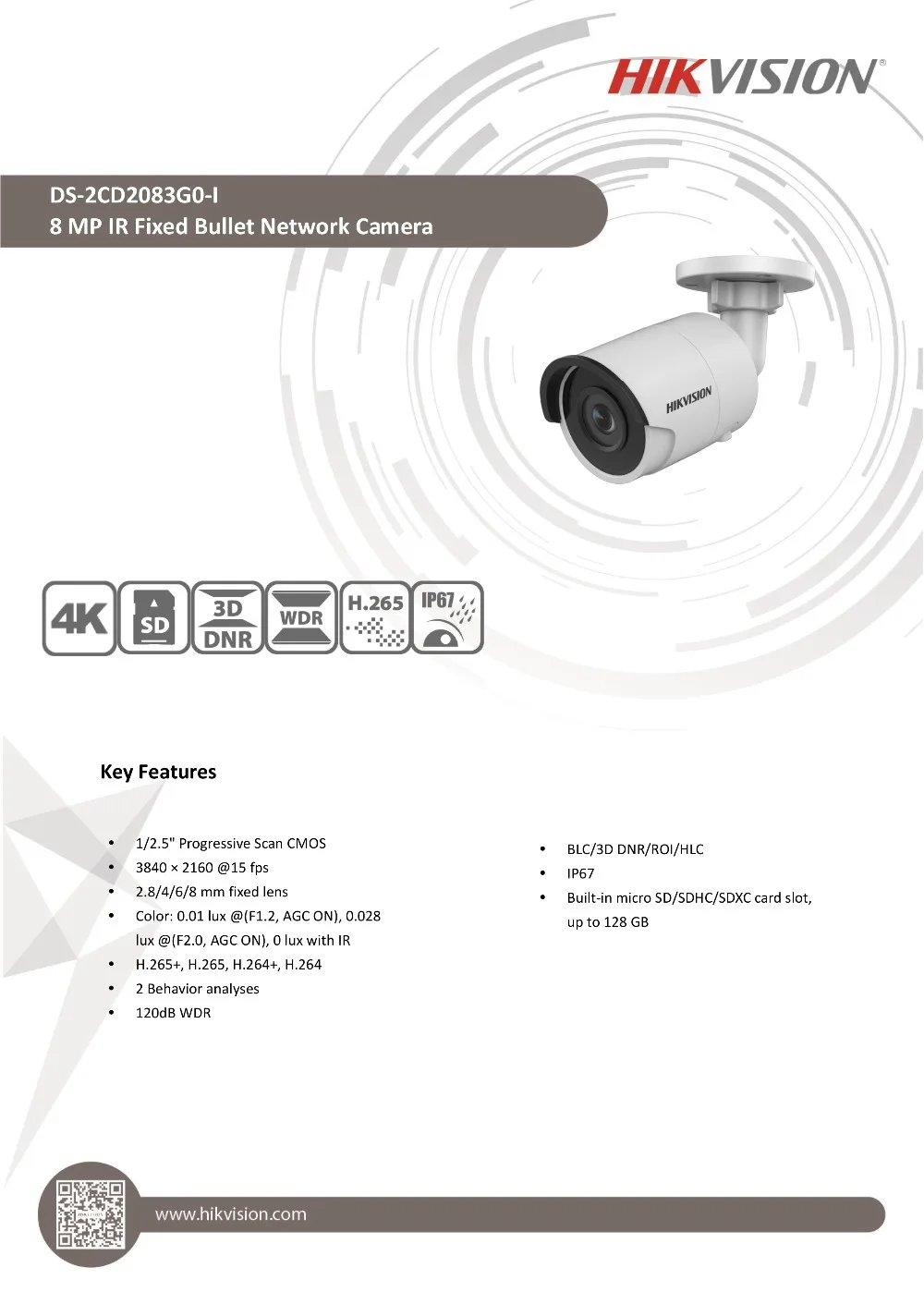 Hikvision оригинальная пуля 8MP PoE IP камера DS-2CD2083G0-I наружная камера безопасности H.265 со слотом для SD карты и 30 м ночного видения