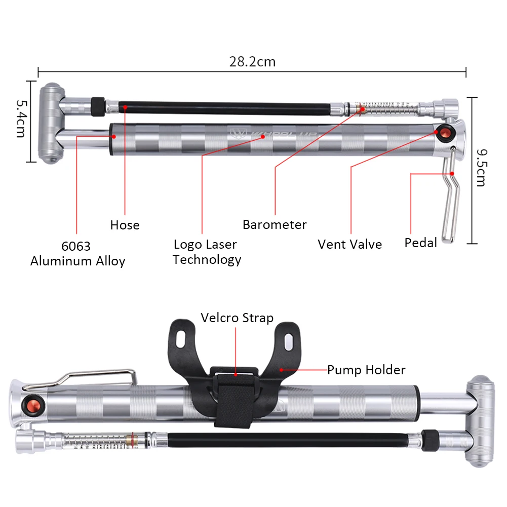 Mini Bicycle Portable Pump Hand Push Floor Barometer Aluminum Alloy Compact And Lightweight T-Shape Handle | Спорт и развлечения