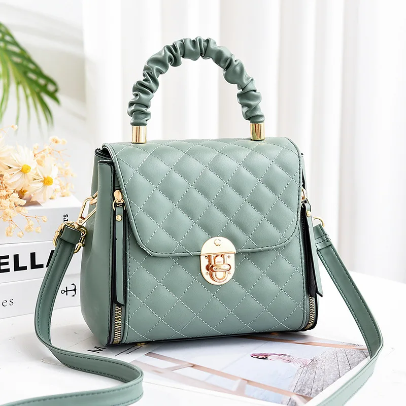 

Fashion trend Simple rhombic top handle handbag women's casual shoulder bag rotating lock pu leather messenger cute bag for girl