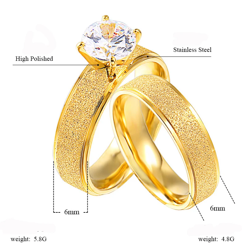 Романтическое кольцо Diamon из титановой стали для пары простое полированное