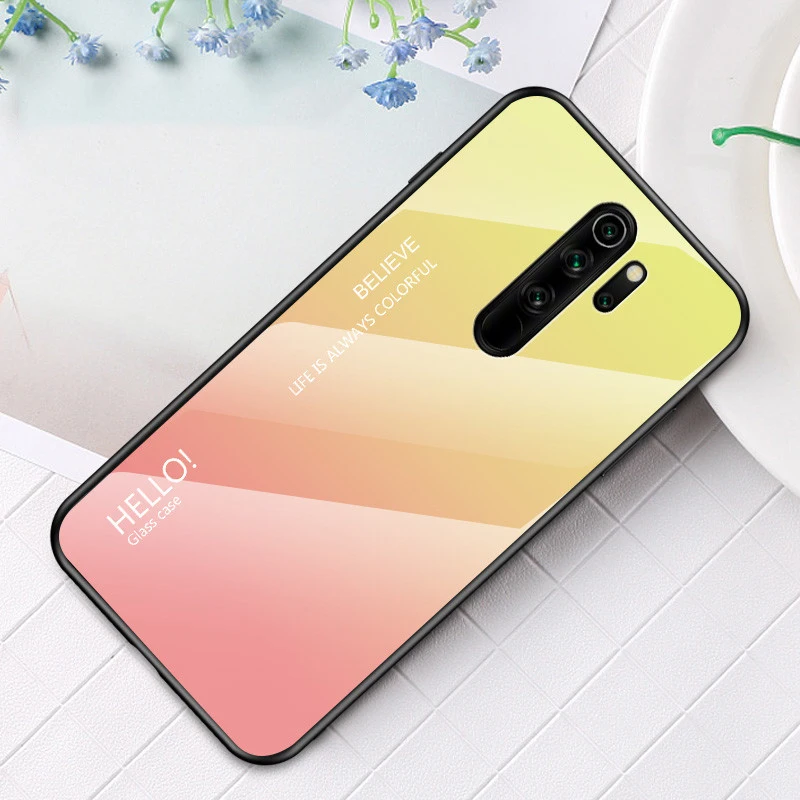 Цвет: желтый Для Xiaomi Redmi Note 8 Pro Чехол из закаленного стекла роскошный градиентный Мягкий силиконовый чехол-рамка для Xiomi Redmi Note 8 Plus чехол для телефона - Цвет: Цвет: желтый