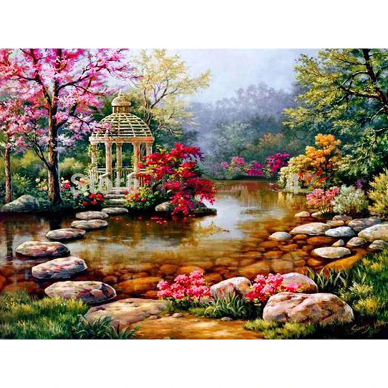 

Diamond Painting Full Drill landscape lake Diamond Mosaic Sale Round Rhinestones Picture Diamond Embroidery Icons Garden Scenery