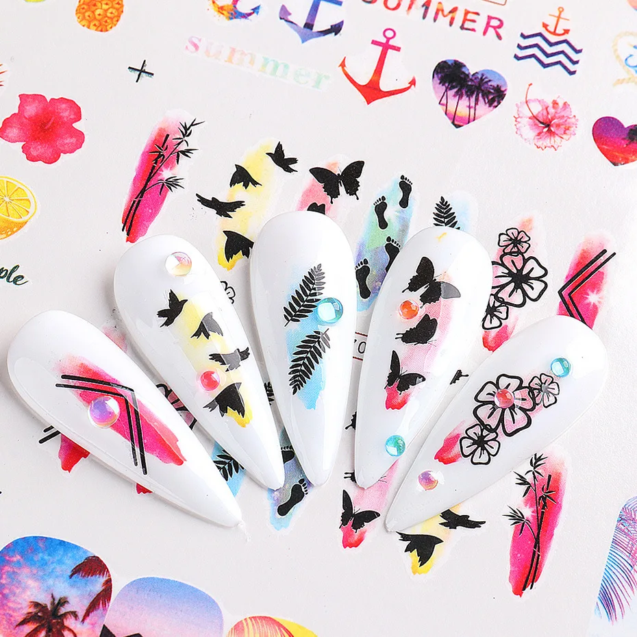 

Water Nail Stickers Summer Ice Cream Coconut Tree Fruit Designs 12 Pcs/Set Nail Decal Decoration Tips For Beauty Salons