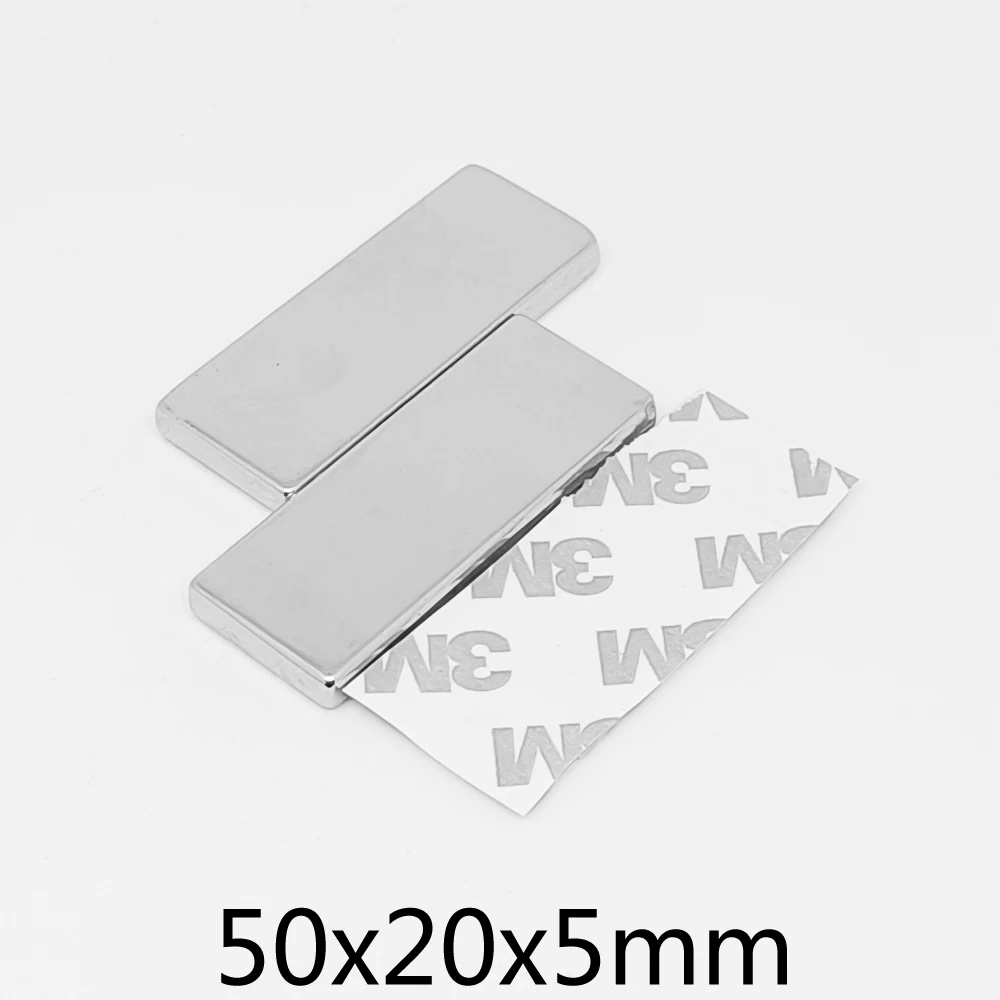 

1/2/5/10 шт. 50x20x5 мм мощный четырехъядерный магнит с 3 м самоклеящимся 50*20*5 квадратным прямоугольным неодимовым магнитом 50x20x5