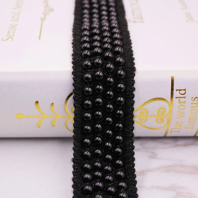 1 ярдов/партия кружевная лента украшенная жемчугом белая/Черная одежда швейная