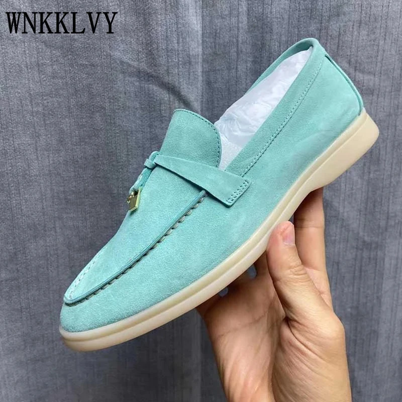 

Classic Flat Casual Walking Shoes Women metal decoration round Toe real leather lazy Loafers Spring autumn Mules Unisex 2021