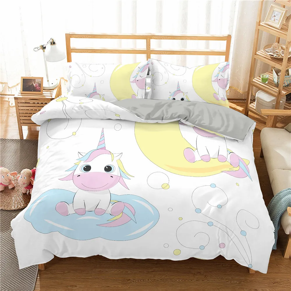 

Bedding Set Cartoon Unicorn Comforter Duvet Cover With Pillowcase Kids Boys Girls Cartoon Printed Bedroom Decor