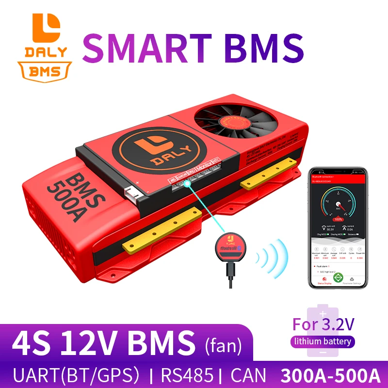 018 вентилятор Смарт BMS 4S 12V 300A 400A 500A Smart 18650 батарея LiFePO4 Bluetooth UART R485 устройство NTC