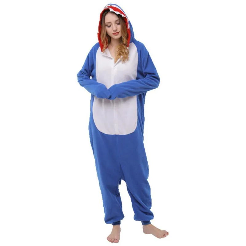 Пижамы кигуруми с голубой акулой высокое качество флис косплей костюм для женщин