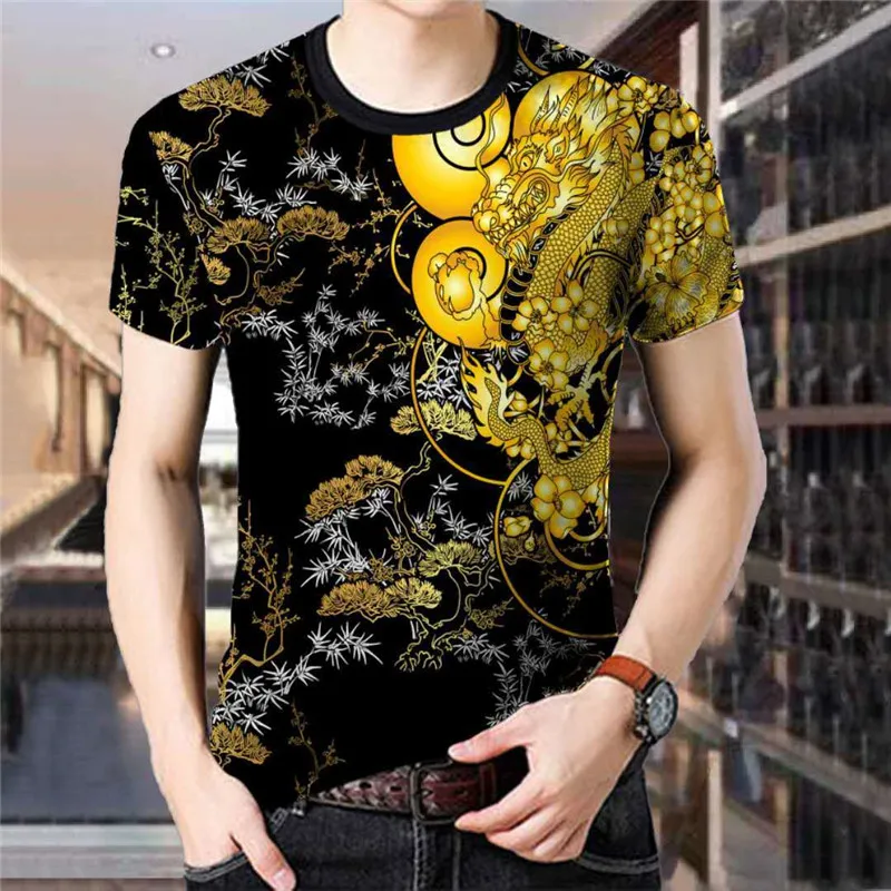 

Summer new men's short-sleeved t-shirt 3D tiger print round neck T-shirt Chinese style half-sleeved t-shirt