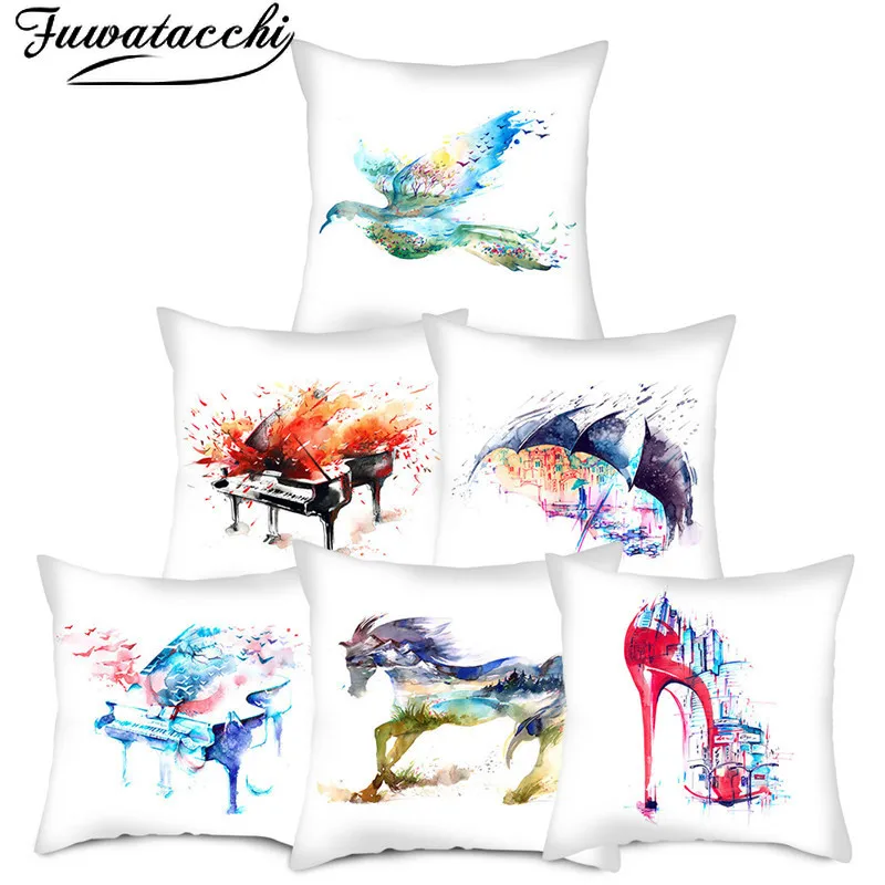 Fuwatacchi Abstract Oil Painting Cushion Cover Piano Horse Animal Photo Pillowcases for Home Sofa Chair Decorative Pillow Covers | Дом и сад