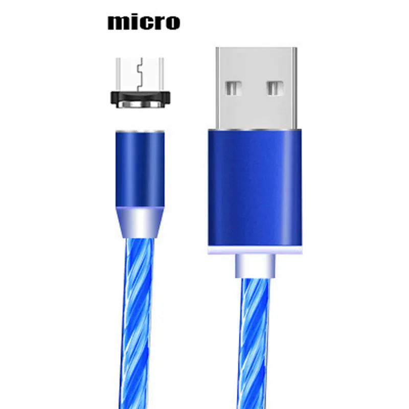Blue Android Стример линия передачи данных Магнитный Micro USB кабель для Iphone xsmax Xiaomi 9 huawei P30 P20 Micro usb type C волшебный свет зарядный кабель - Цвет: Blue Android