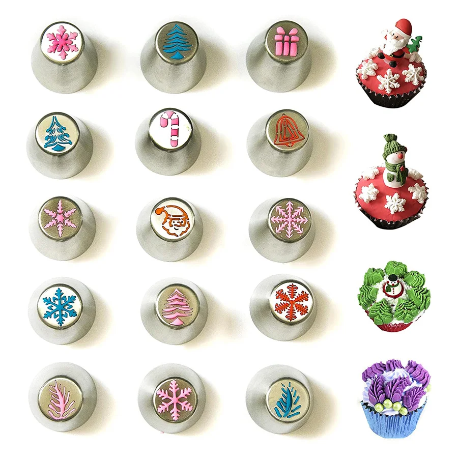 

15 Pcs Christmas Nozzles Russian Icing Piping Tips Christmas Design For Cakes Cupcakes Cookies - Decoration Pastry Baking Tools