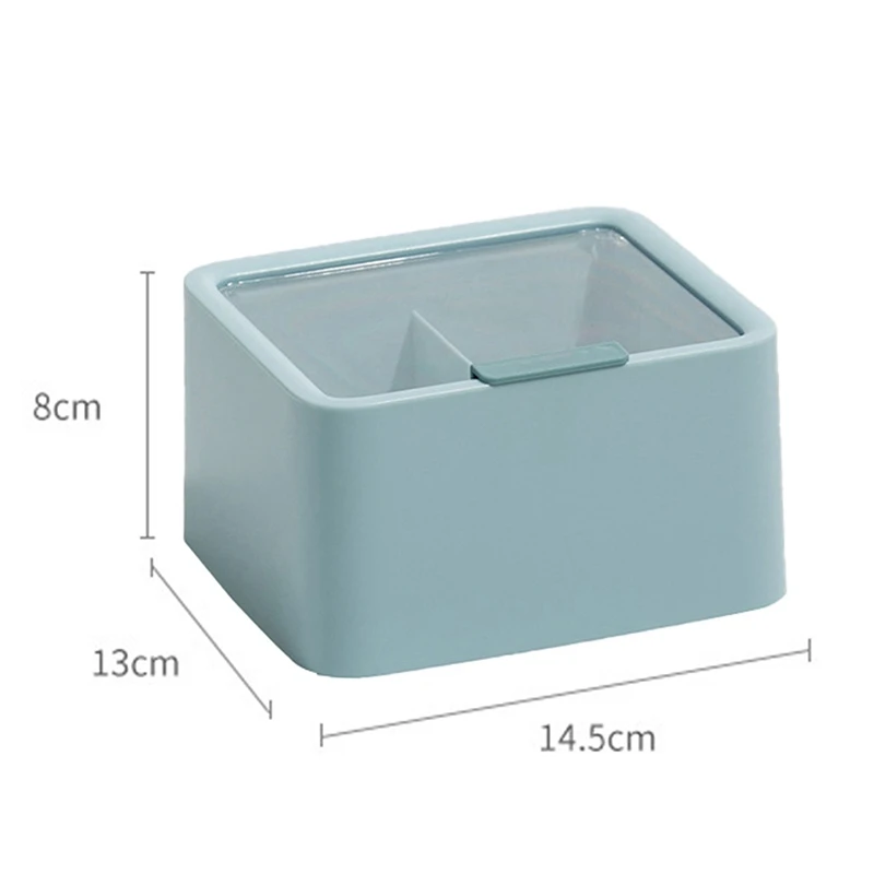 

2 Slot Plastic Storage Organizer Container Box Jar Holder with Lid for Cotton Swabs, Balls, Makeup Sponges,Blue & Pink