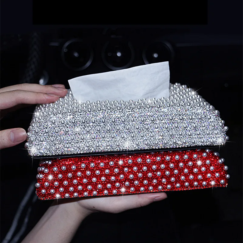 

Car Luxury Pearl Diamond-encrusted Car Tissue Box Rectangular Car Tissue Holder Car Accessories Interior for Women Car Decor