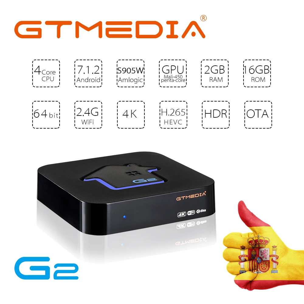 

Spain warehouse GT media G2 Android 7.1.2 Smart TV decoder Built in 2.4G Wi-Fi 4K 1080P with 2G Ram+16G Rom